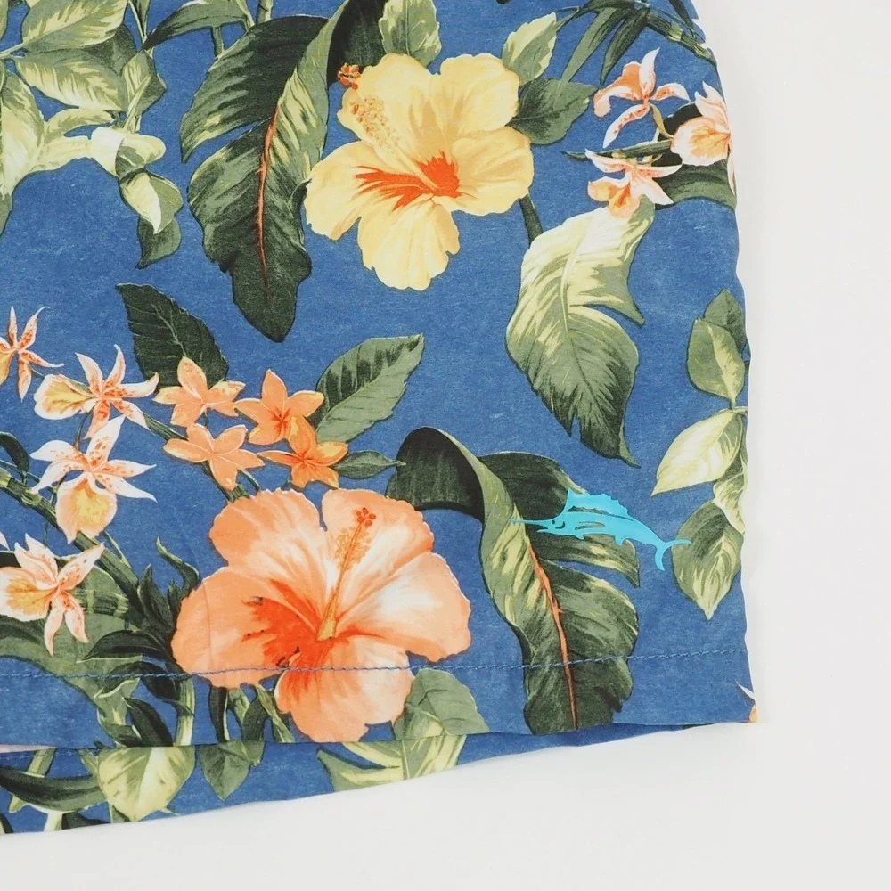 Tommy Bahama Swim Trunks Shorts Mens Medium Blue Floral AOP Swimsuit Beach
